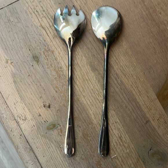 Vintage Silver Plated Hostess Set Made in Italy Unbranded 9” Serving Spoon Fork - Picture 3 of 6